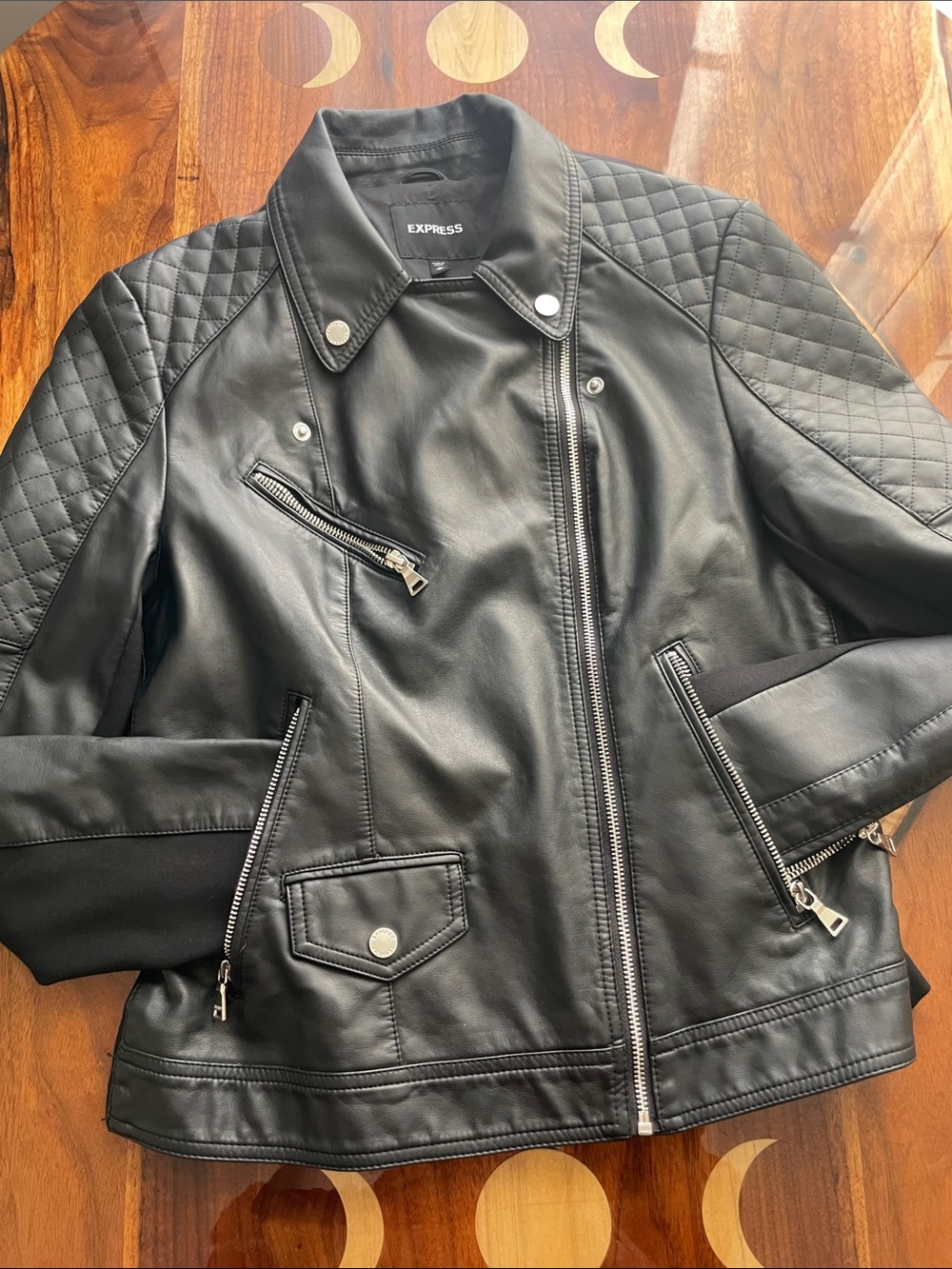 Express Faux Leather Jacket Quilted Silver Hardware